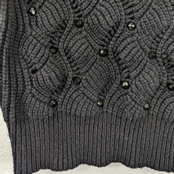 Rebecca Taylor Black Embellished Wool Blend Crewneck Sweater Pullover Beaded XS - Picture 3 of 8